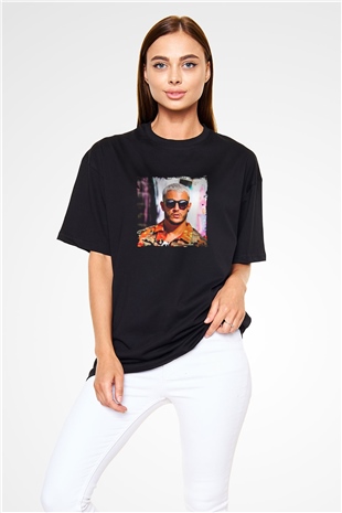 Snake Baskılı Unisex Oversize Siyah Tişört