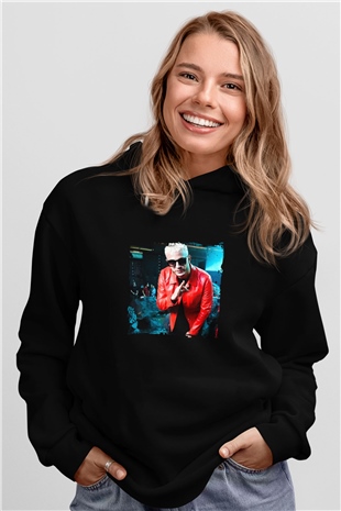Snake Baskılı Unisex Siyah Hoodie