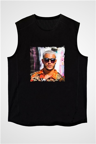 Snake Baskılı Unisex Siyah Kolsuz Tişört