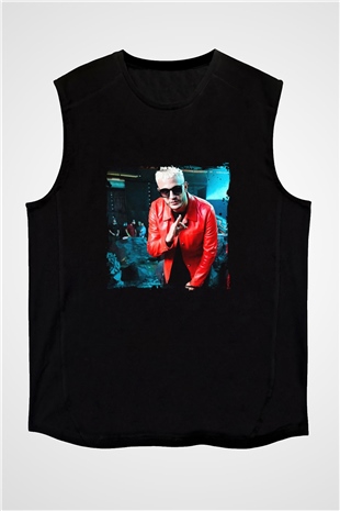 Snake Baskılı Unisex Siyah Kolsuz Tişört