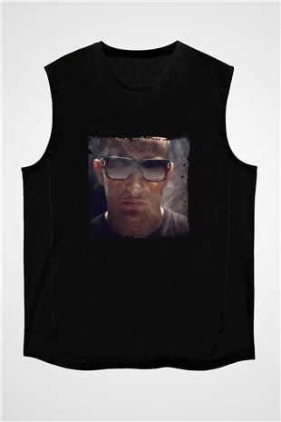 Snake Baskılı Unisex Siyah Kolsuz Tişört