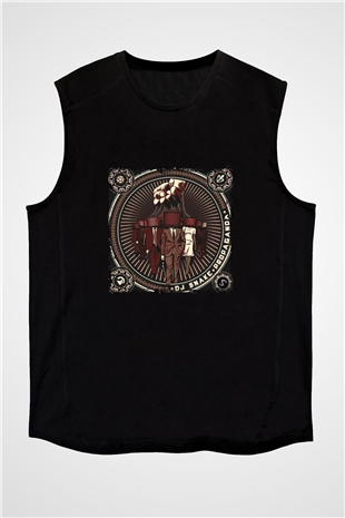 Snake Baskılı Unisex Siyah Kolsuz Tişört