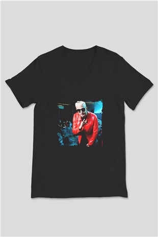 Snake Baskılı Unisex Siyah V Yaka Tişört