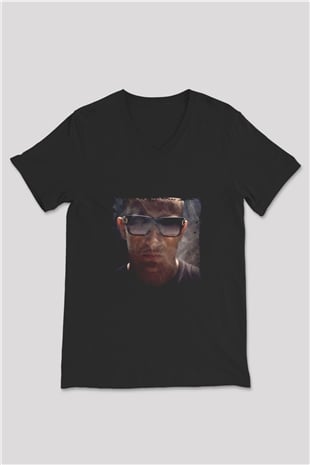 Snake Baskılı Unisex Siyah V Yaka Tişört