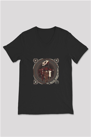 Snake Baskılı Unisex Siyah V Yaka Tişört