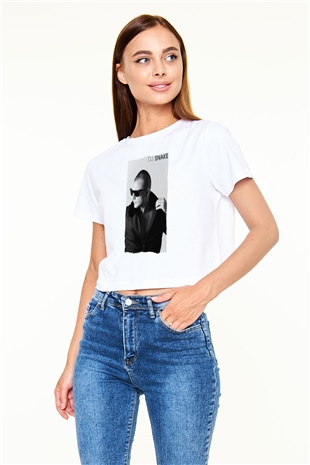 Snake Beyaz  Crop Top Tişört