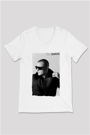 Snake Beyaz Unisex V Yaka Tişört