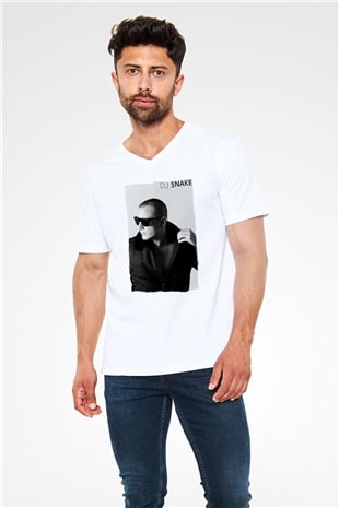 Snake Beyaz Unisex V Yaka Tişört