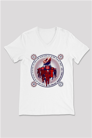Snake Beyaz Unisex V Yaka Tişört T-Shirt