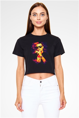 Snake Siyah  Crop Top Tişört