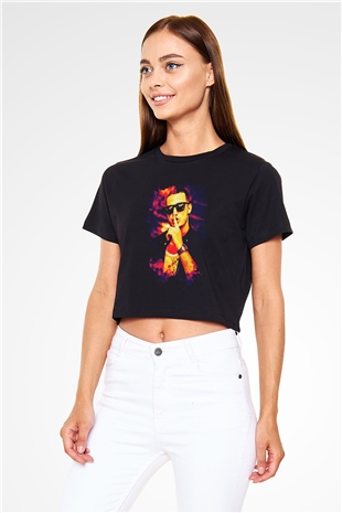 Snake Siyah  Crop Top Tişört