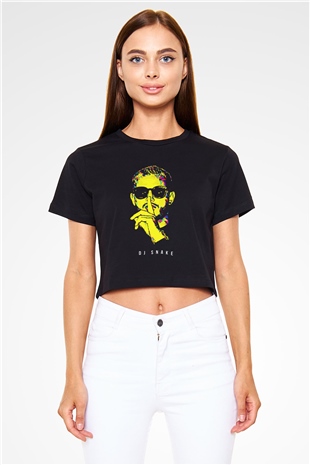 Snake Siyah  Crop Top Tişört