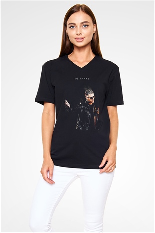 Snake Siyah Unisex V Yaka Tişört