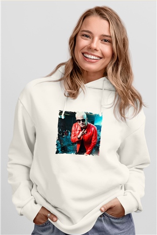 SnakeBaskılı Beyaz Hoodie