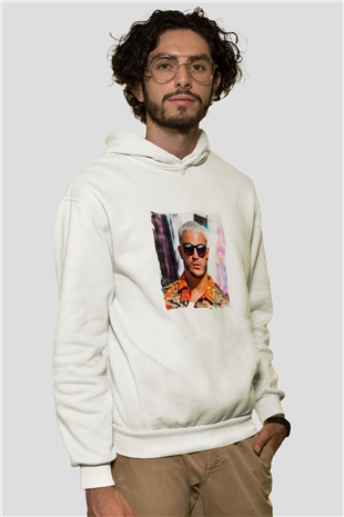 SnakeBaskılı Beyaz Hoodie