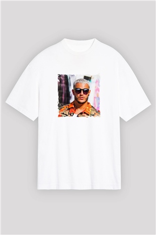 SnakeBaskılı Beyaz Oversize Tişört