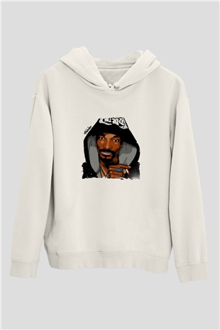 Snoop Dogg Baskılı Unisex Beyaz Kapüşonlu Sweatshirt