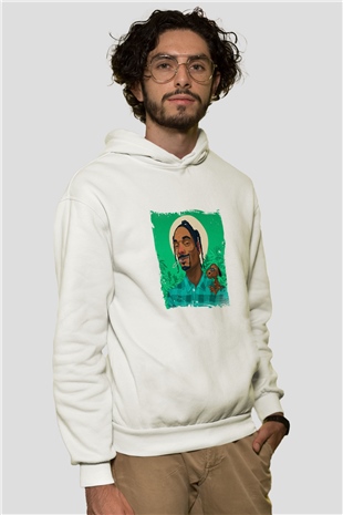 Snoop Dogg Baskılı Unisex Beyaz Kapüşonlu Sweatshirt