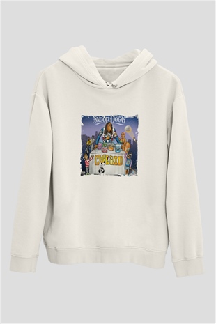 Snoop Dogg Baskılı Unisex Beyaz Kapüşonlu Sweatshirt