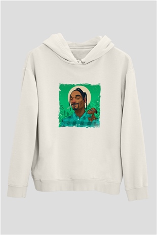 Snoop Dogg Baskılı Unisex Beyaz Kapüşonlu Sweatshirt