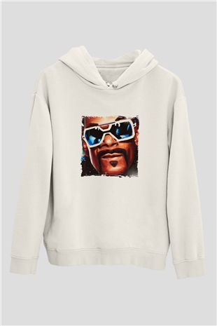 Snoop Dogg Baskılı Unisex Beyaz Kapüşonlu Sweatshirt