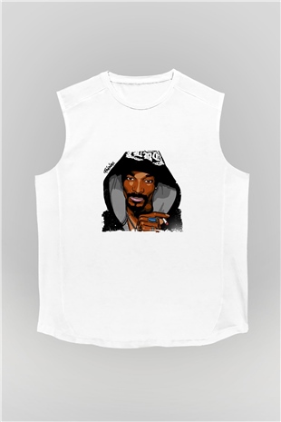 Snoop Dogg Baskılı Unisex Beyaz Kolsuz Tişört