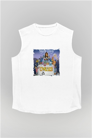 Snoop Dogg Baskılı Unisex Beyaz Kolsuz Tişört