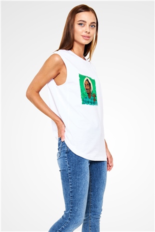 Snoop Dogg Baskılı Unisex Beyaz Kolsuz Tişört