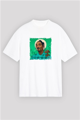 Snoop Dogg Baskılı Oversize Beyaz Tişört