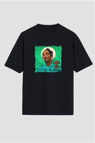 Snoop Dogg Baskılı Unisex Oversize Siyah Tişört