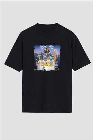 Snoop Dogg Baskılı Unisex Oversize Siyah Tişört