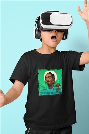 Snoop Dogg Baskılı Unisex Siyah Çocuk Tişört