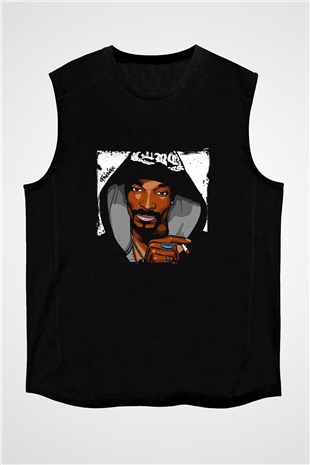 Snoop Dogg Baskılı Unisex Siyah Kolsuz Tişört