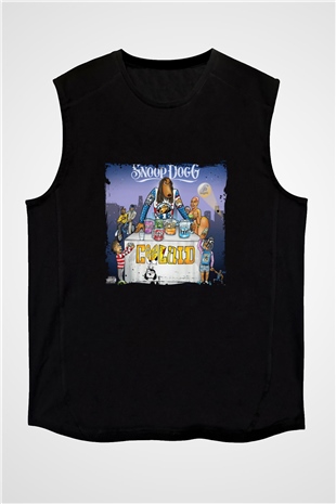 Snoop Dogg Baskılı Unisex Siyah Kolsuz Tişört