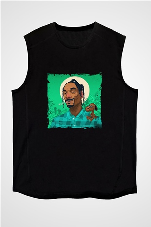 Snoop Dogg Baskılı Unisex Siyah Kolsuz Tişört