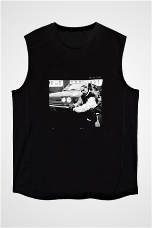Snoop Dogg Baskılı Unisex Siyah Kolsuz Tişört