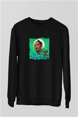 Snoop Dogg Baskılı Unisex Siyah Sweatshirt
