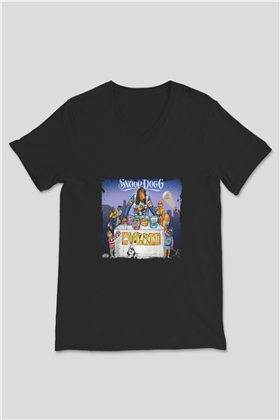 Snoop Dogg Baskılı Unisex Siyah V Yaka Tişört