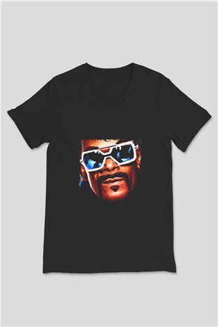 Snoop Dogg Baskılı Unisex Siyah V Yaka Tişört