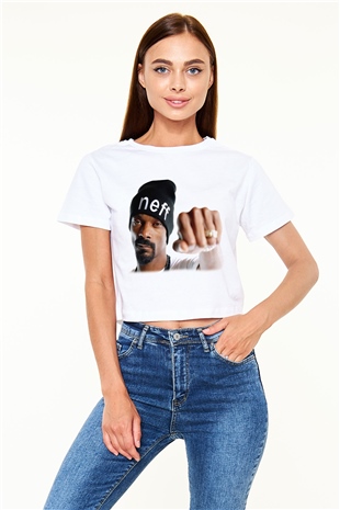 Snoop Dogg Beyaz Croptop Tişört