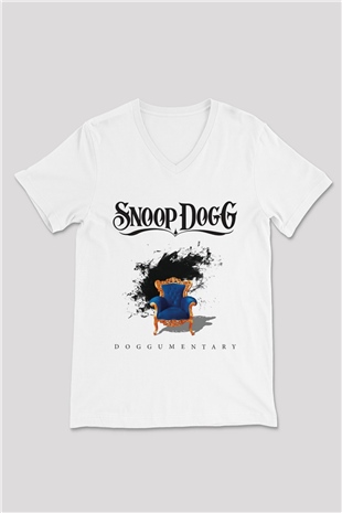 Snoop Dogg Beyaz Unisex V Yaka Tişört T-Shirt - V Yaka Tişört Fabrikası