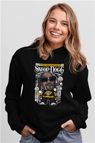 Snop Dog Baskılı Unisex Siyah Hoodie