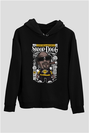 Snop Dog Baskılı Unisex Siyah Hoodie