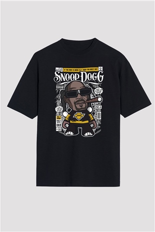Snop Dog Baskılı Unisex Siyah Oversize Tişört