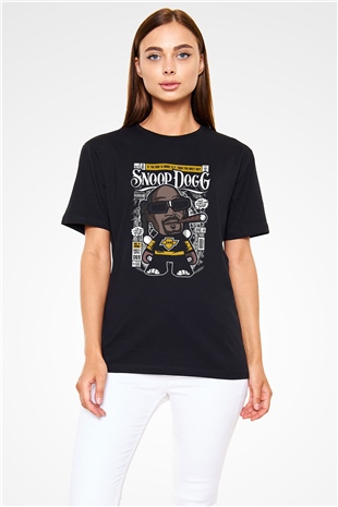 Snop Dog Baskılı Unisex Siyah Tişört