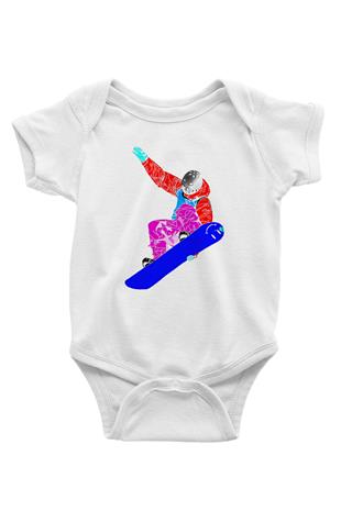 Snowboarding Baskılı Beyaz Bebek Body - Zıbın