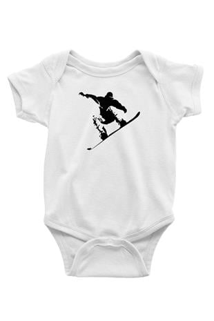Snowboarding Baskılı Beyaz Bebek Body - Zıbın
