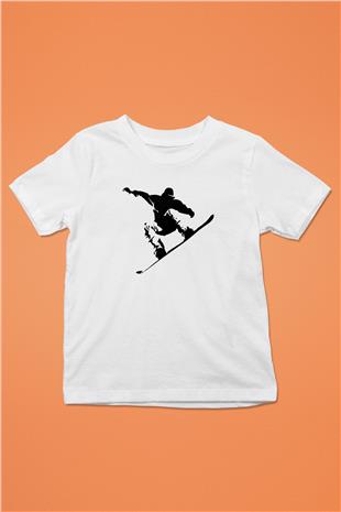 Snowboarding Baskılı Unisex Beyaz Çocuk Tişört - Tshirt