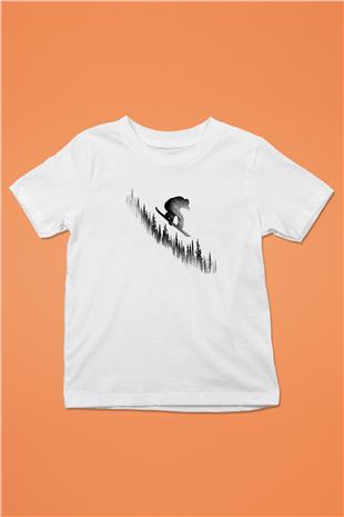 Snowboarding Baskılı Unisex Beyaz Çocuk Tişört - Tshirt