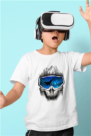 Snowboarding Baskılı Unisex Beyaz Çocuk Tişört - Tshirt